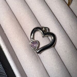 Silver Heart Pendant/Charm with Purple Gemstone